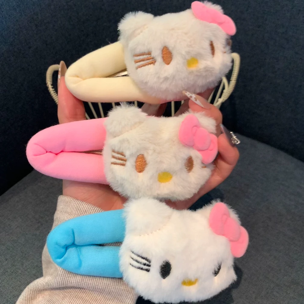 可爱毛绒KT猫发夹软萌少女百搭侧边BB夹网红ins风卡通高颜值发卡