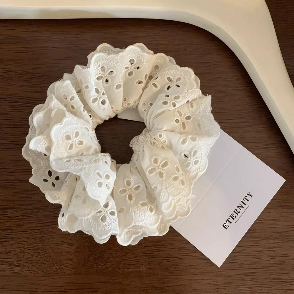 甜美镂空蕾丝大肠发圈高颜值低马尾发绳仙女扎发皮套头绳简约发饰