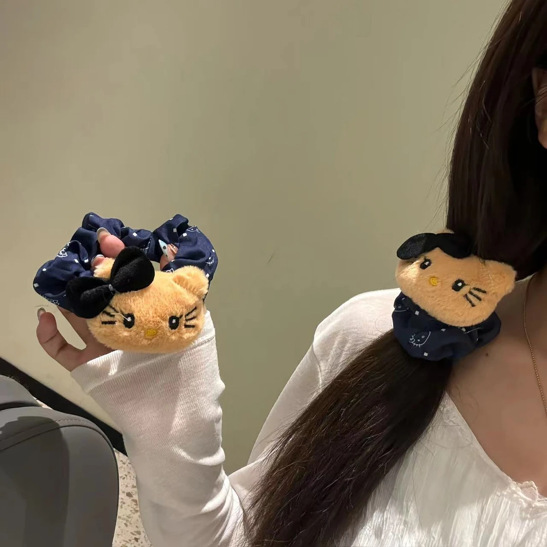 秋冬新款夏威夷黑皮kitty蝴蝶结小花大肠发圈少女ins风韩版发圈