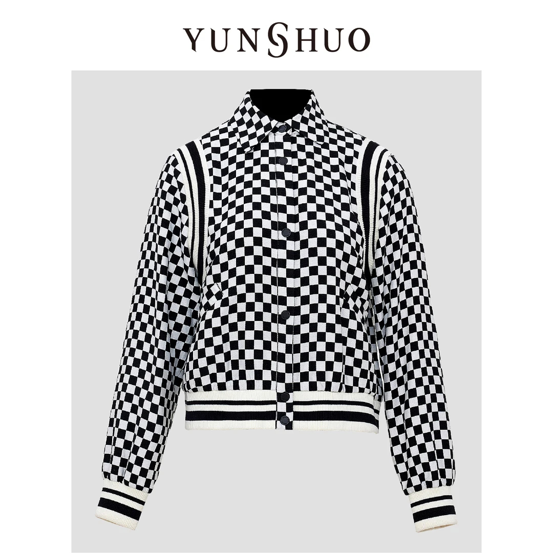 YUNSHUO允硕2024秋季新品时尚百搭气质简约棋盘格外套上衣455283