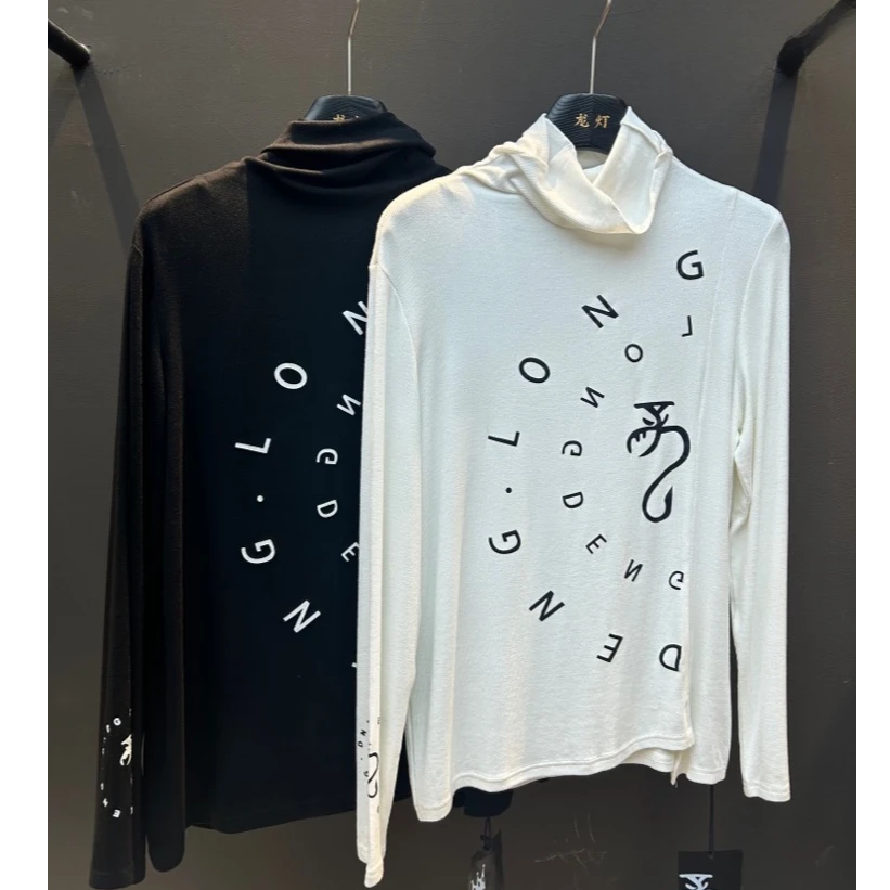 高领打底印花长袖上衣针织百搭时尚秋冬女