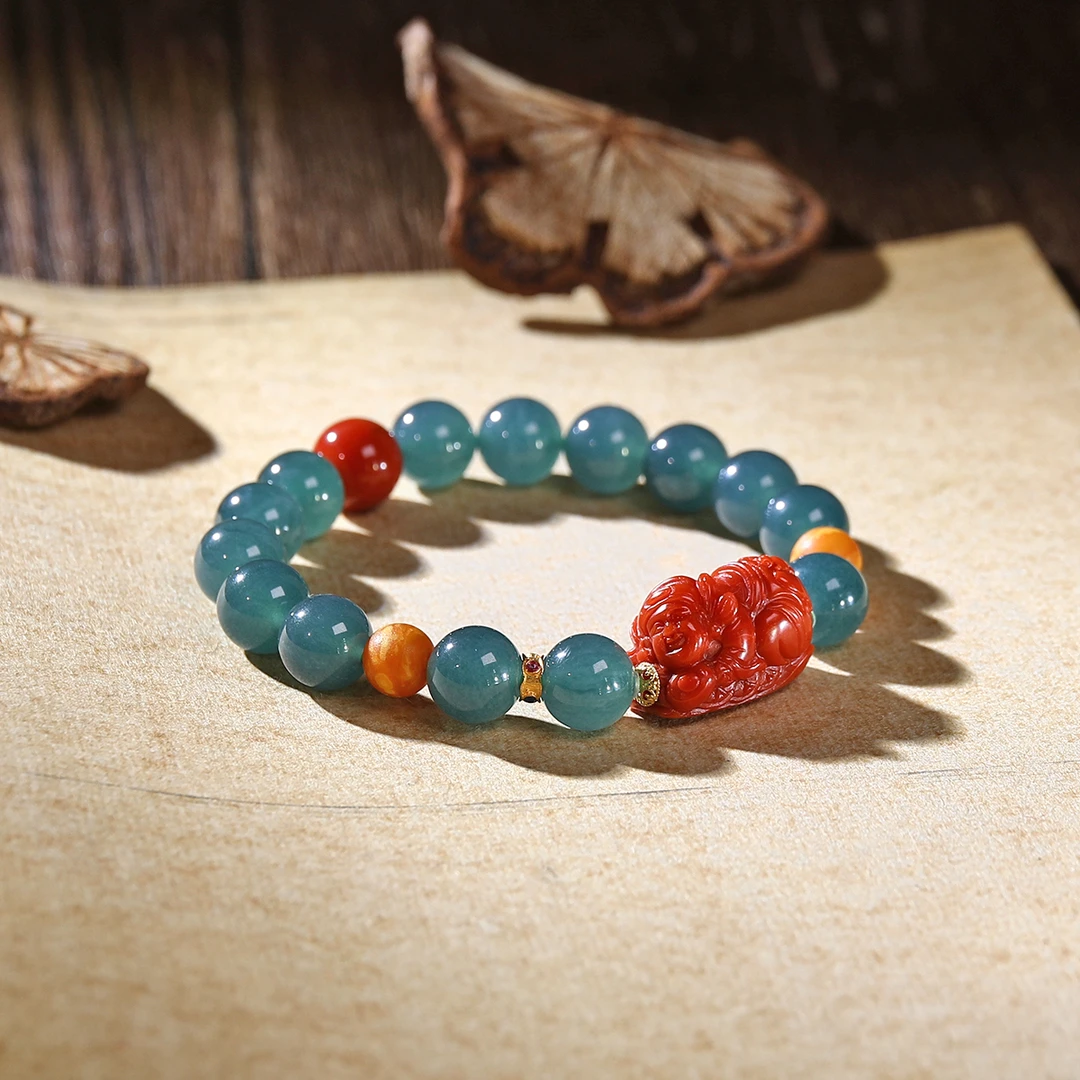 【躺赢】双罡蓝水翡南红玛瑙18K单圈百搭男女款气质手链S29148-9.5