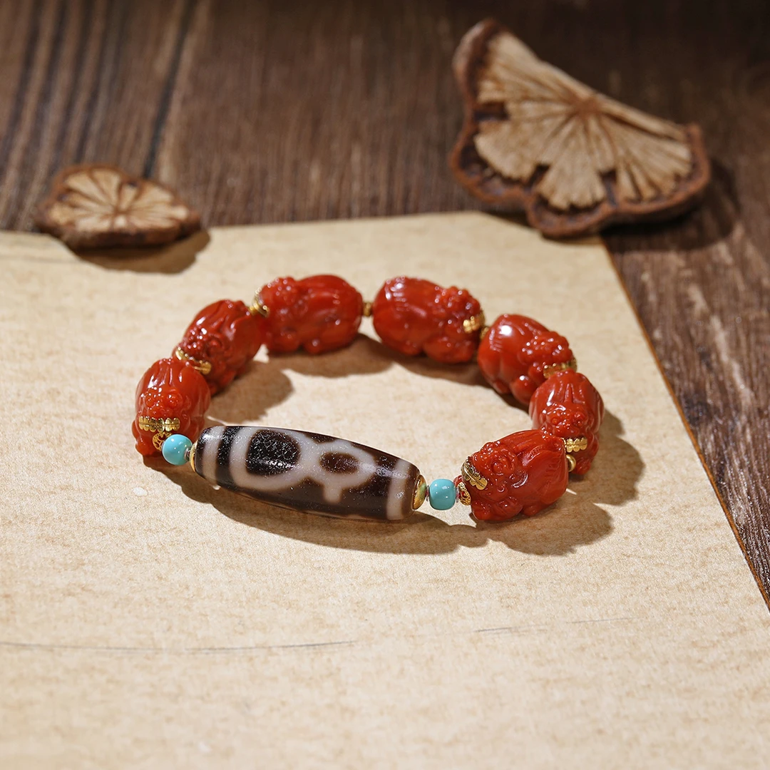 【咬金貔貅阵】金福令五财财南红貔貅阵18k金手链S29203