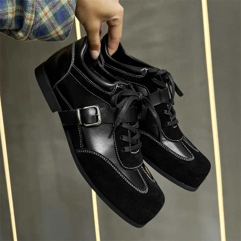 男女小皮鞋2024新款平底潮款方头英伦风通勤单鞋小众德训休闲鞋