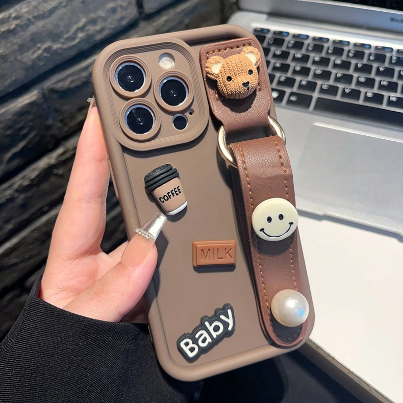 笑脸小熊腕带适用于苹果华为oppo小米vivo手机壳iphone1防摔软壳