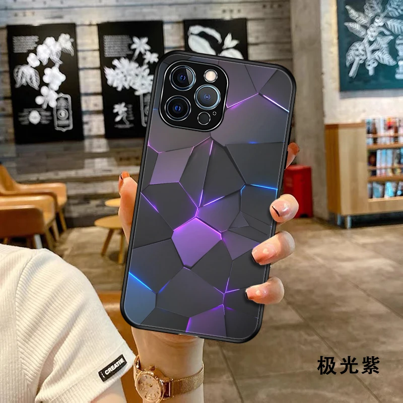苹果/华为/OPPO/vivo/小米 极光线条玻璃手机壳个性创意手机套