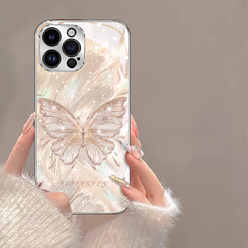 苹果15华为/oppo/vivo羽纱闪蝶手机壳15promax网红高级感新款高档