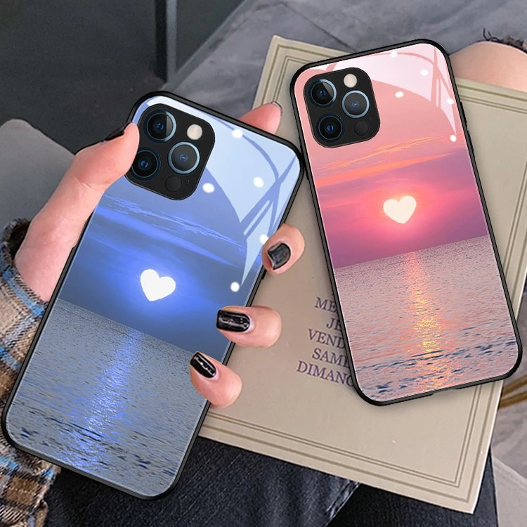 苹果/华为/OPPO/vivo/小米 日出爱心玻璃手机壳个性创意手机套