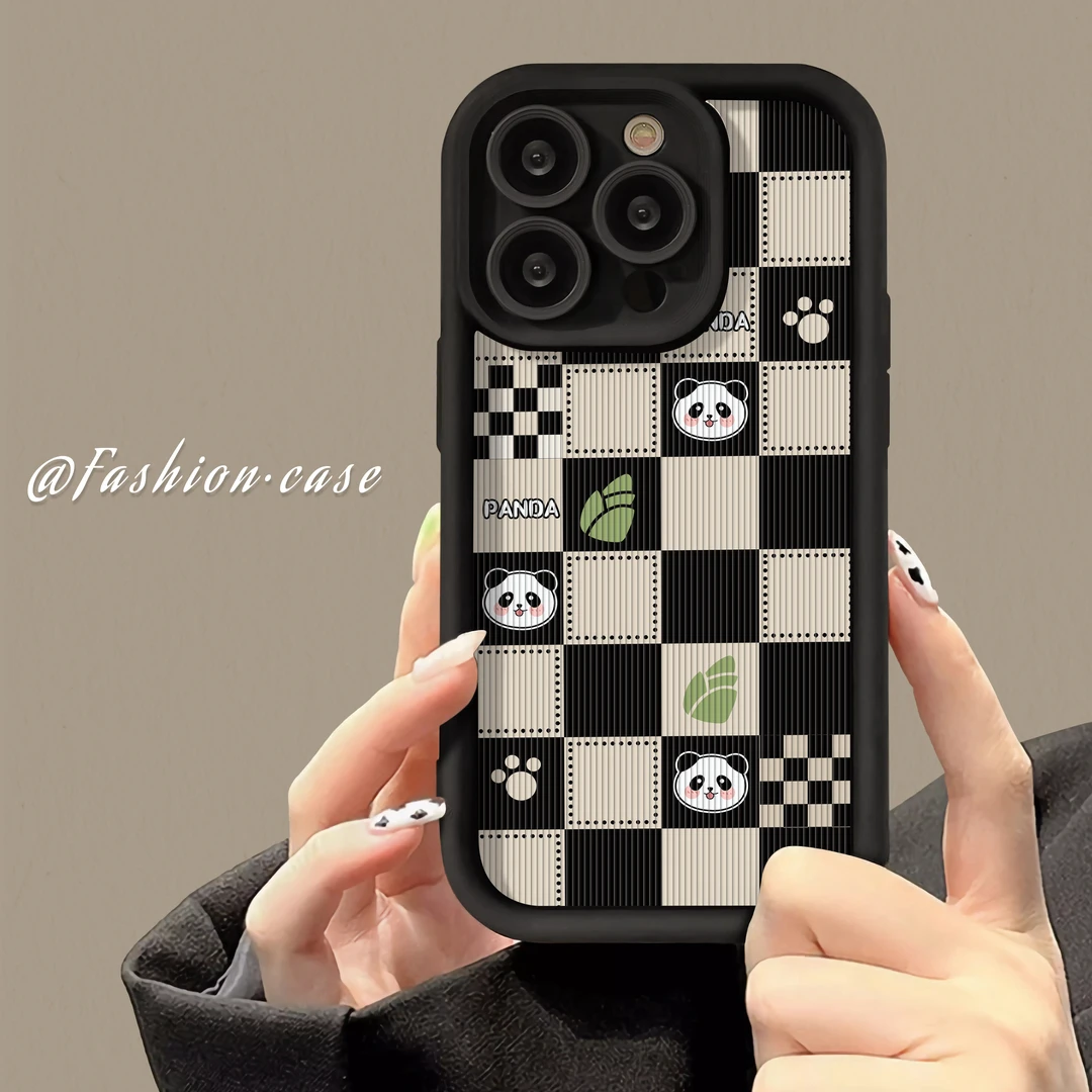 适用于苹果15华为OPPO小米VIVO创意竖纹熊猫潮阶梯防摔手机壳