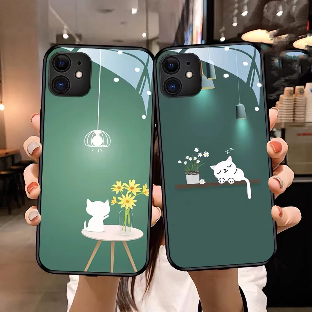 苹果/华为/OPPO/vivo/小米 暗夜猫玻璃个性创意简约潮流手机壳
