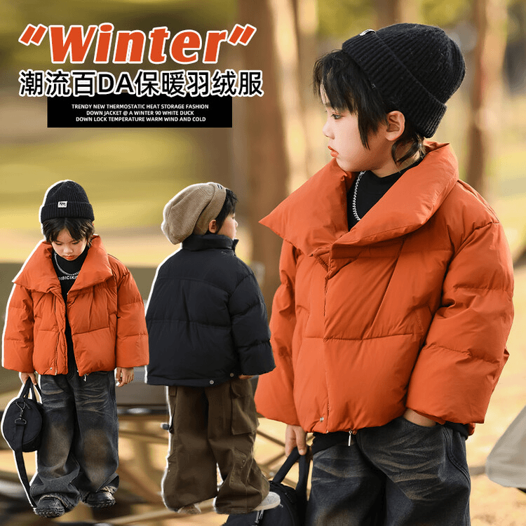男童宝宝冬装羽绒服短款韩国童装2023新款中小童冬季儿童加厚保暖
