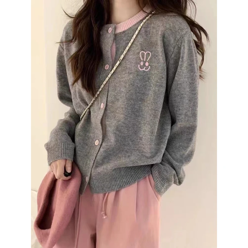 精致轻奢·春秋新款100%纯羊毛衫羊绒衫女圆领开衫拼色小外套