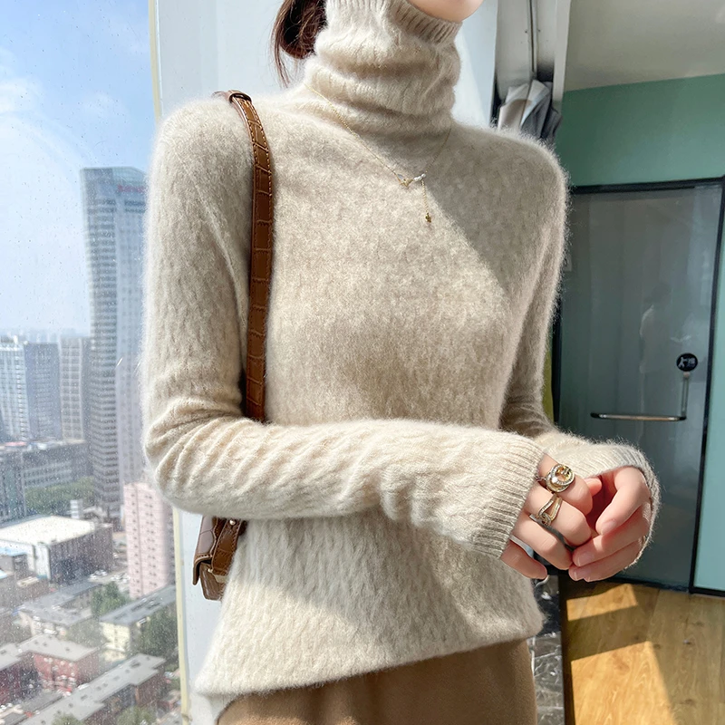 24秋冬新款堆堆领100纯羊毛衫女高领针织毛衣打底衫宽松显瘦一线