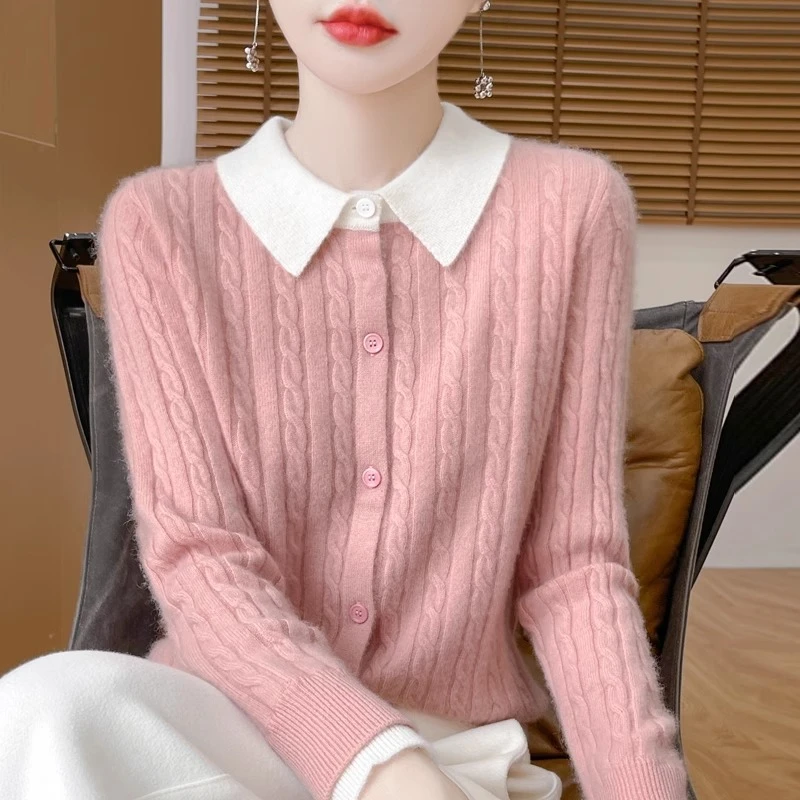 100纯羊毛衫针织衫女2024秋季新款时尚百搭毛衣气质假两件上衣