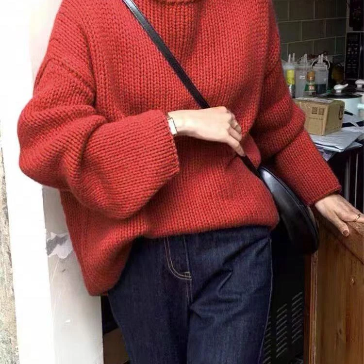 秋冬加厚100纯羊毛衫女圆领短款毛衣针织打底衫外穿宽松韩版显瘦