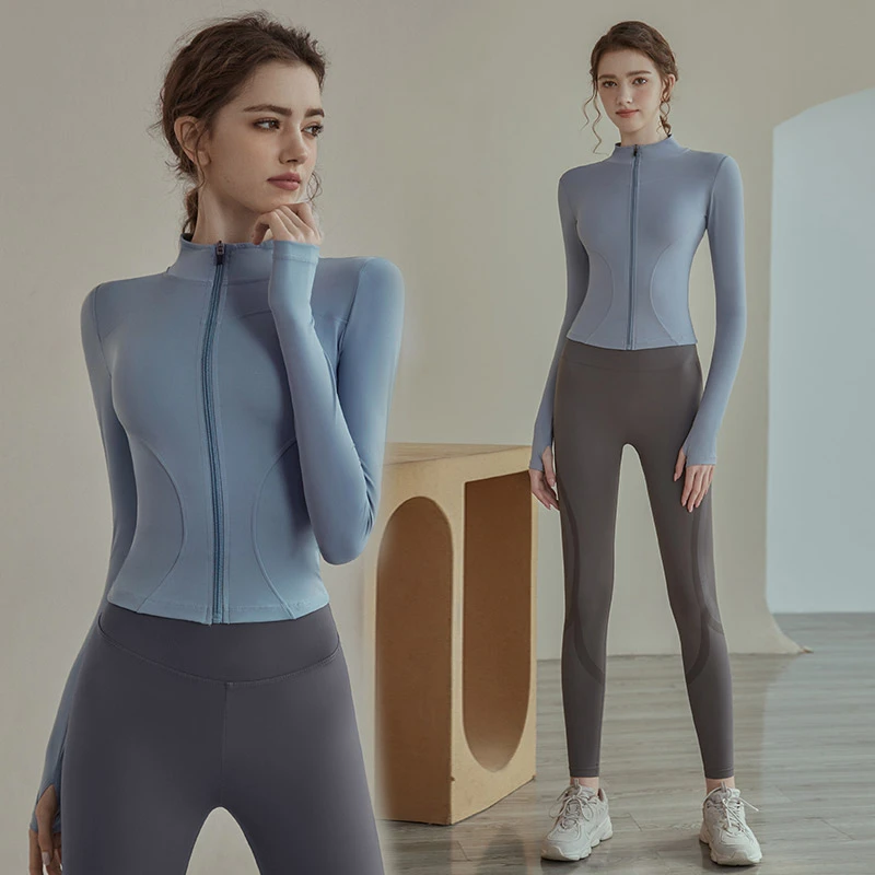 塑形上衣春秋季瑜伽服外套运动上衣长袖防晒衣跑步训练健身服套装