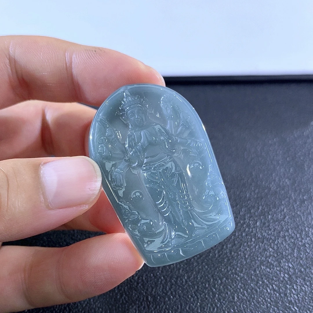 22千手站天然翡翠起胶老坑老料吊坠基地发货一物一证