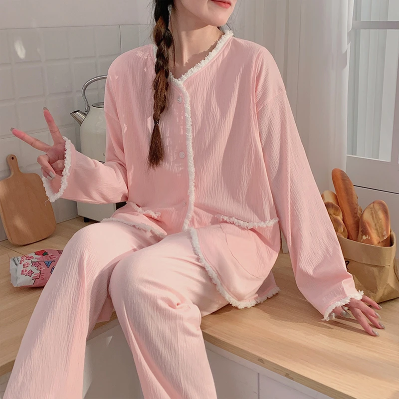 孕妇睡衣薄款春秋季长袖棉夏季产后月子服带胸垫哺乳家居服套装