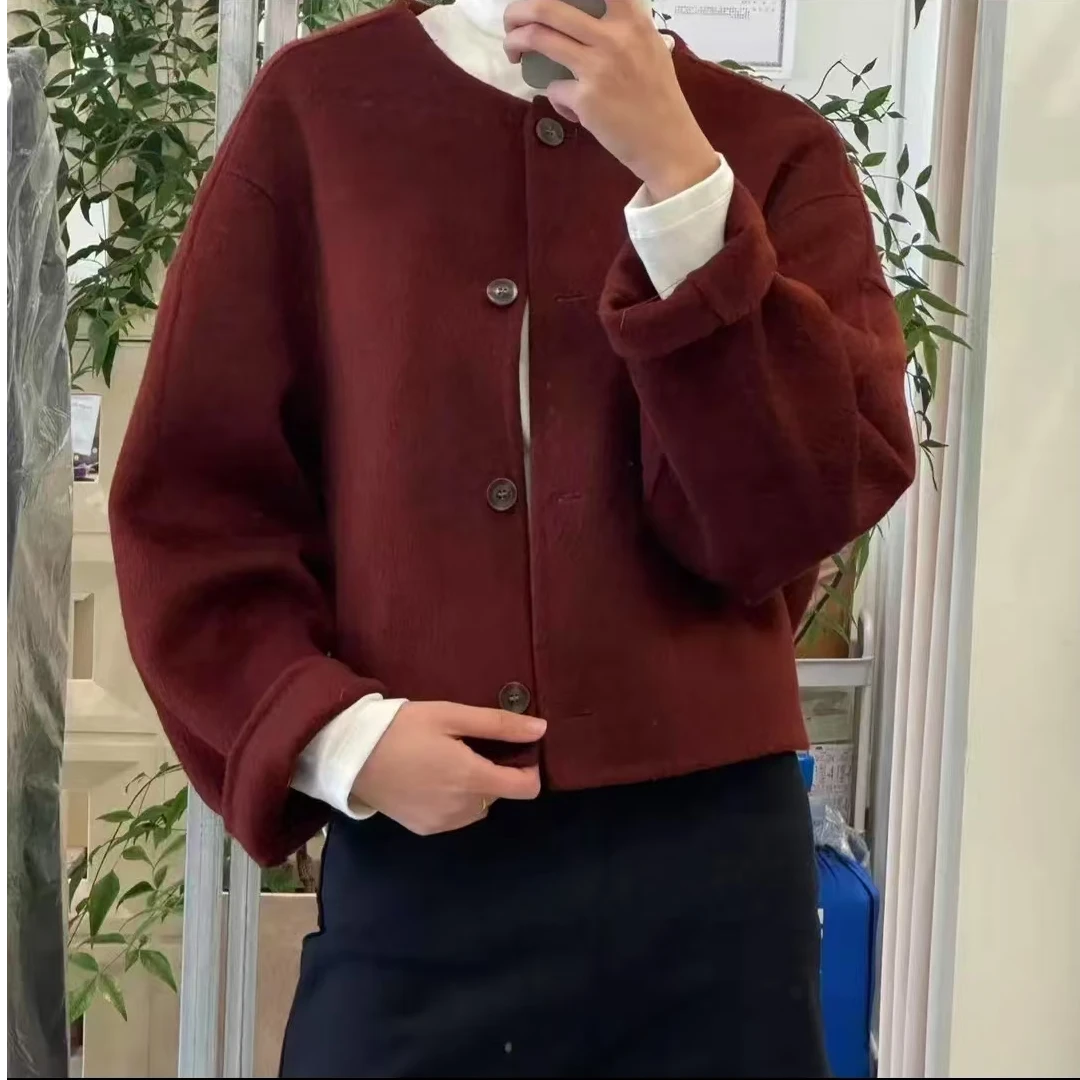 精纺70羊毛天丝混色染织廓形大衣香风毛呢女装外套