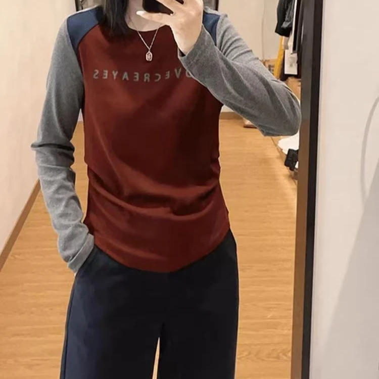 【CB-J-长袖28330】2024秋季时尚字母印花圆领百搭长袖修身韩版