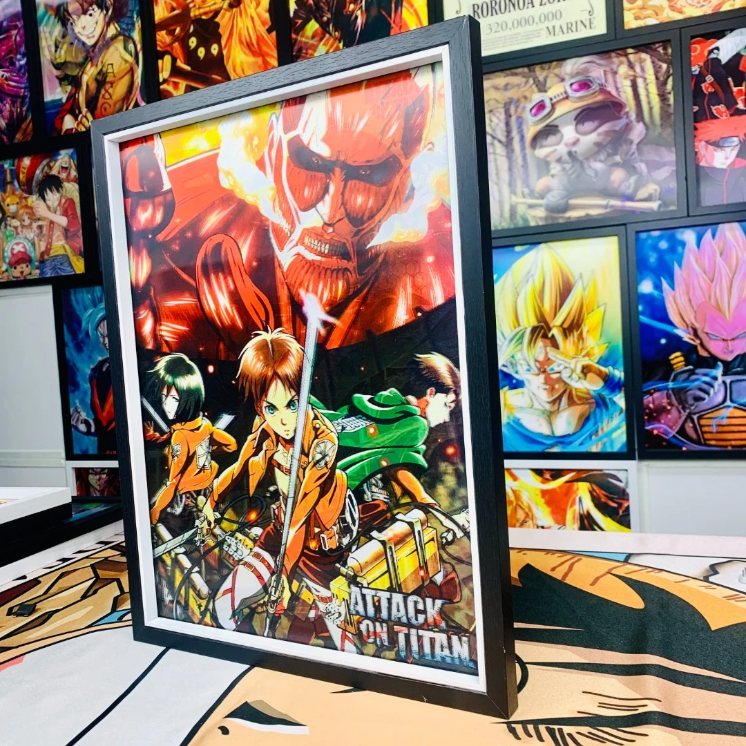 进击的巨人自由之翼兵长艾伦渐变装饰16寸实木动漫画框撤退的矮人