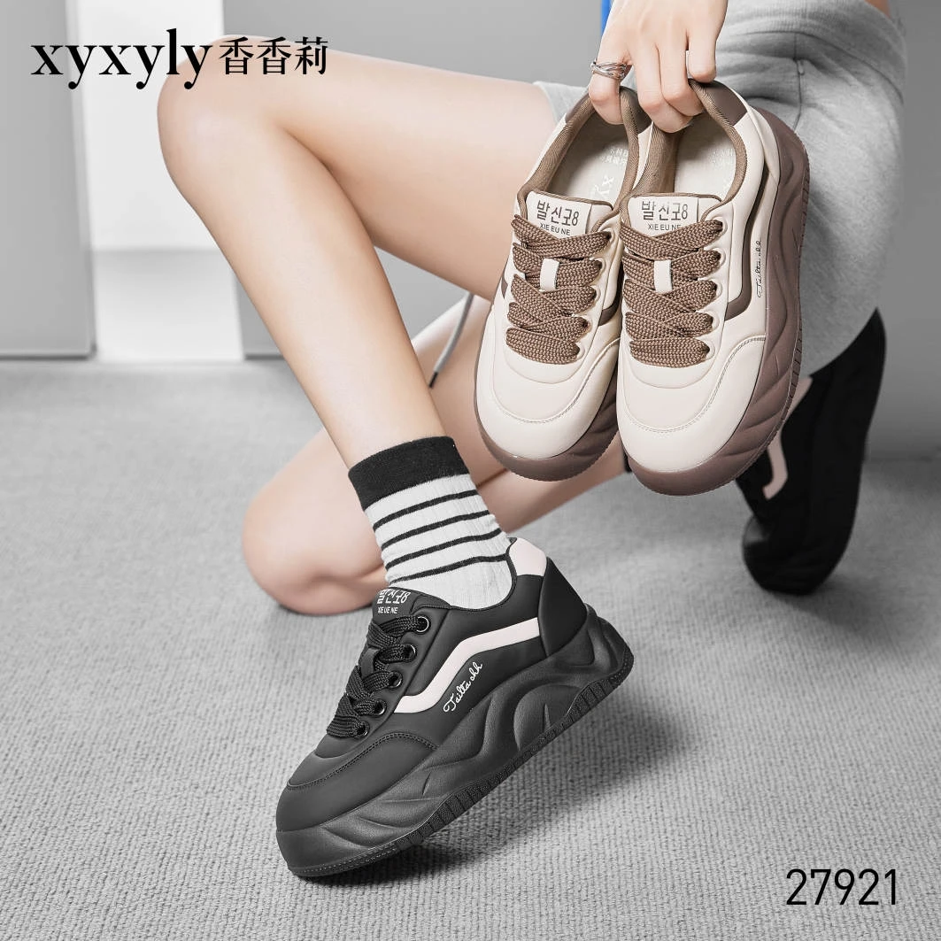 香香莉27921新款面包鞋女厚底增高小白鞋系带时尚百搭软皮2024秋