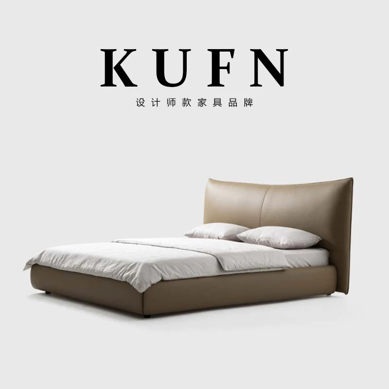 KUFN/库凡意式简约软床意式轻奢极简床设计师款头层牛皮床落地