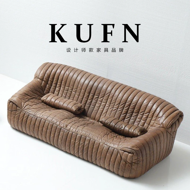 KUFN/库凡波浪沙发意式轻奢中古风复古真皮沙发
