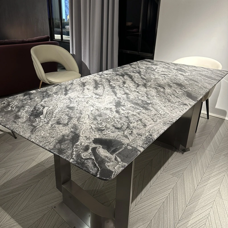 KUFN/库凡意式极简轻奢奢石方形餐桌客厅家用别墅