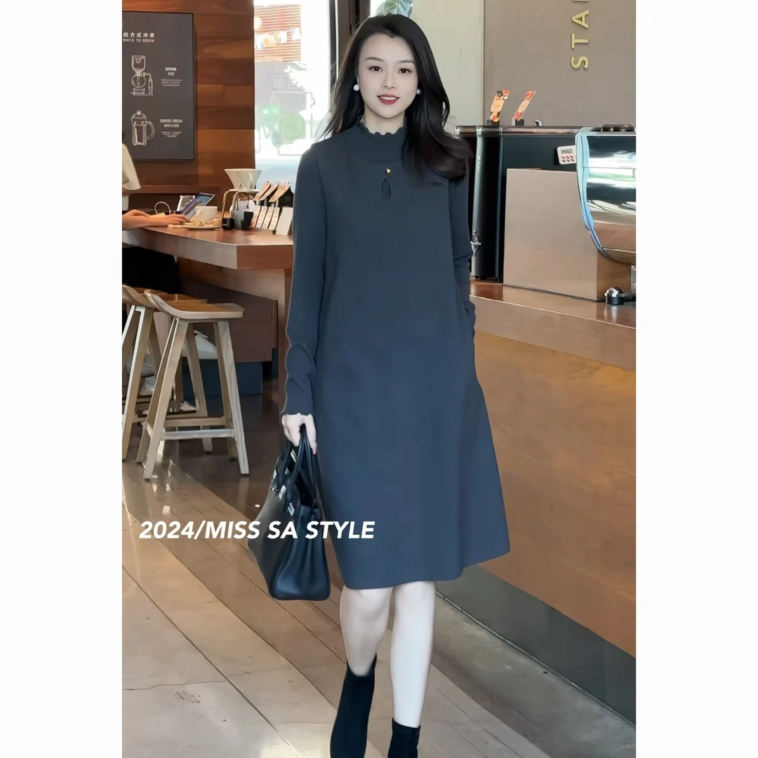 MISS SA 秋季简约气质高级时髦百搭显瘦纯色马甲背心裙 24099551