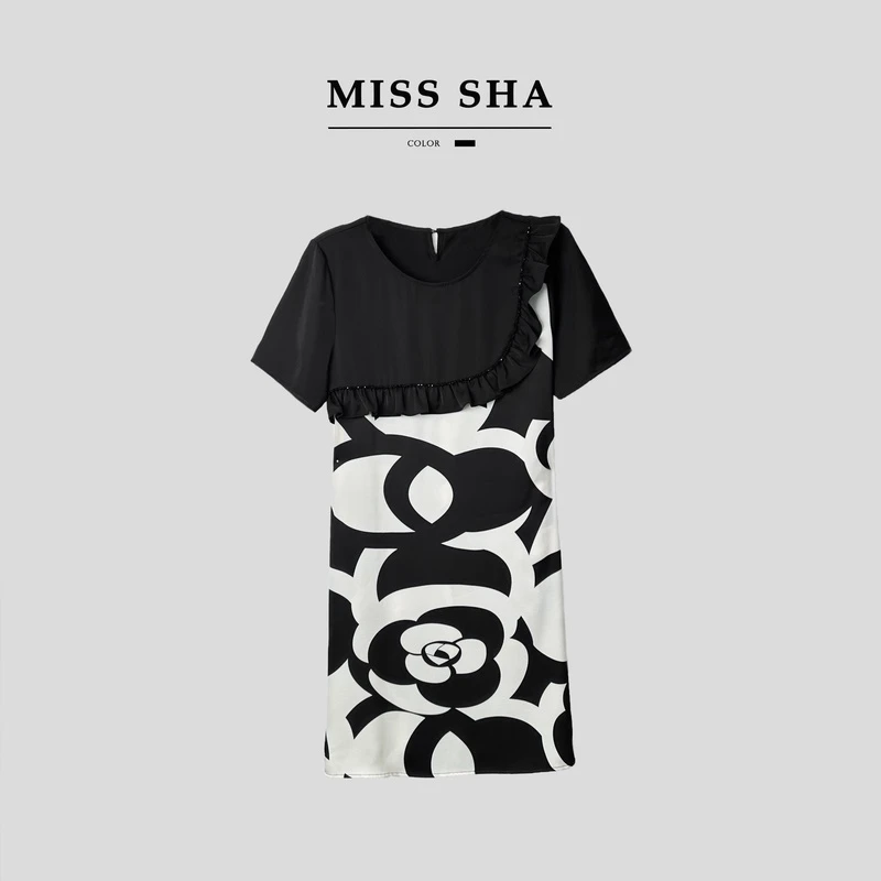 MISS SA 夏季轻奢时尚圆领气质印花休闲洋气连衣裙 23069219