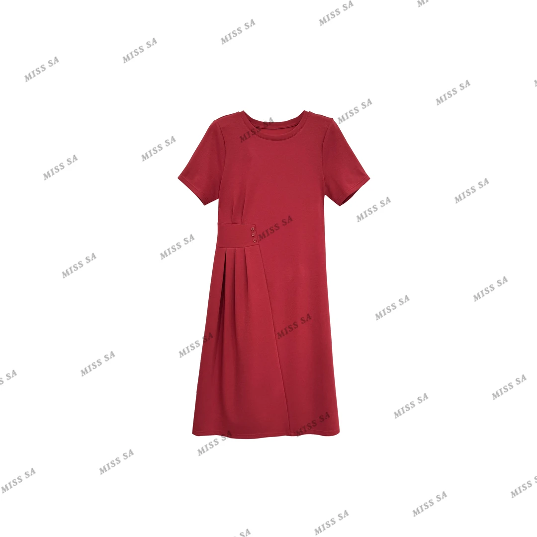 MISS SA 夏季新款圆领气质百搭纯色设计显瘦连衣裙 24059025
