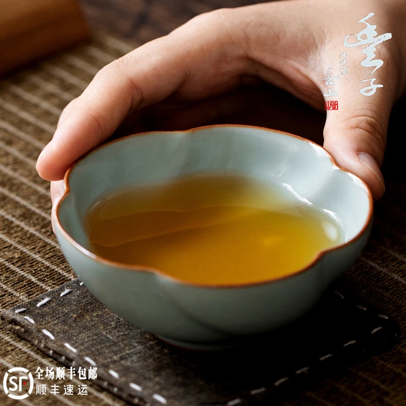 台湾丰子汝窑主人杯单杯喝茶功夫茶具配件茶杯可养开片梅花杯