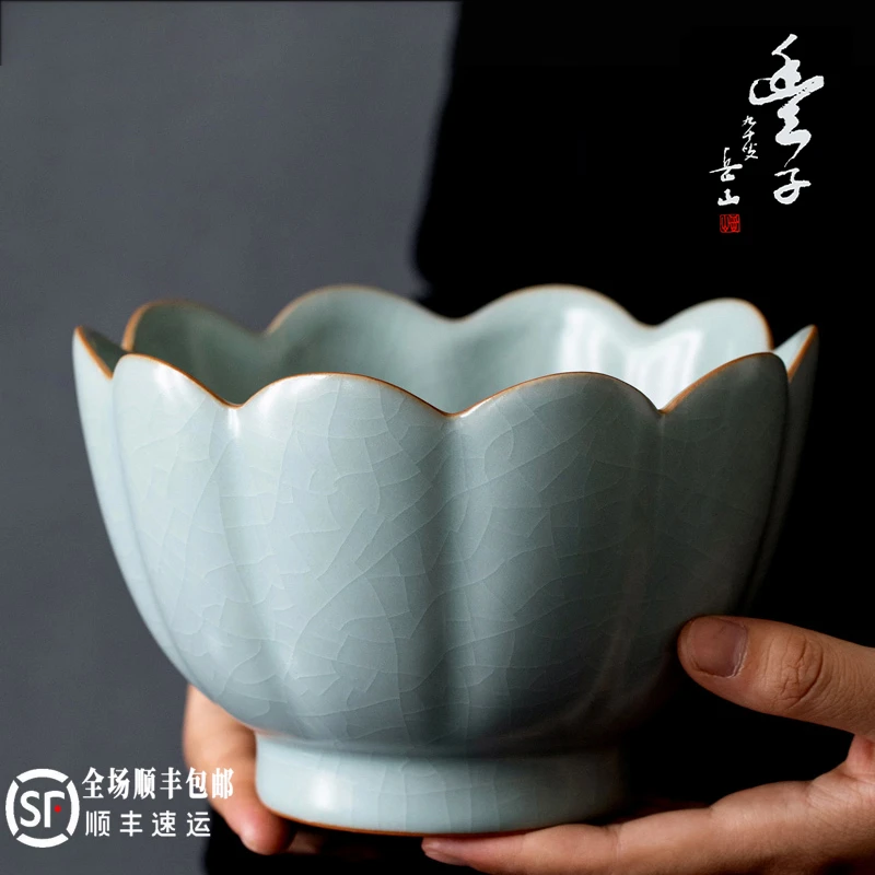台湾丰子汝窑天青莲花温碗手工水洗水盂温酒器开片可养茶道配件