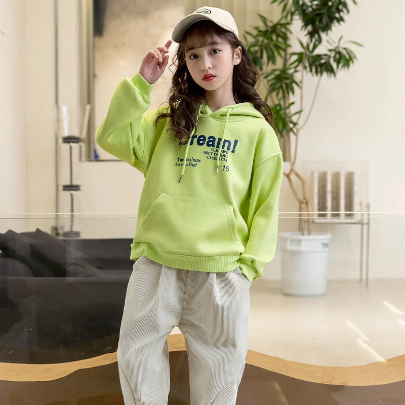 女童卫衣春秋款2024新款洋气10时髦连帽宽松秋装上衣12岁女孩潮15