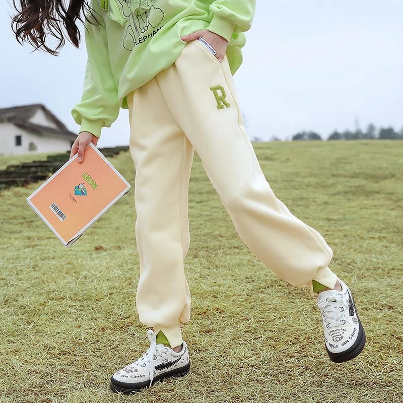 女童春秋裤子2024新款儿童休闲中大童运动裤女孩洋气秋冬加绒卫裤
