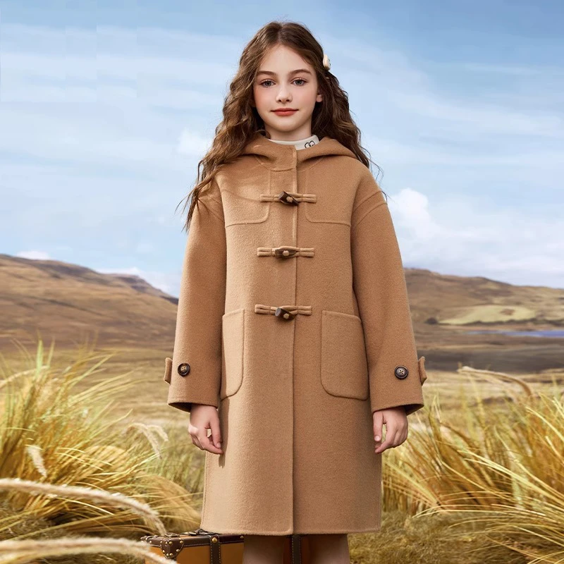女童毛呢大衣2025秋冬新款洋气保暖中大童双面呢儿童中长呢子外套