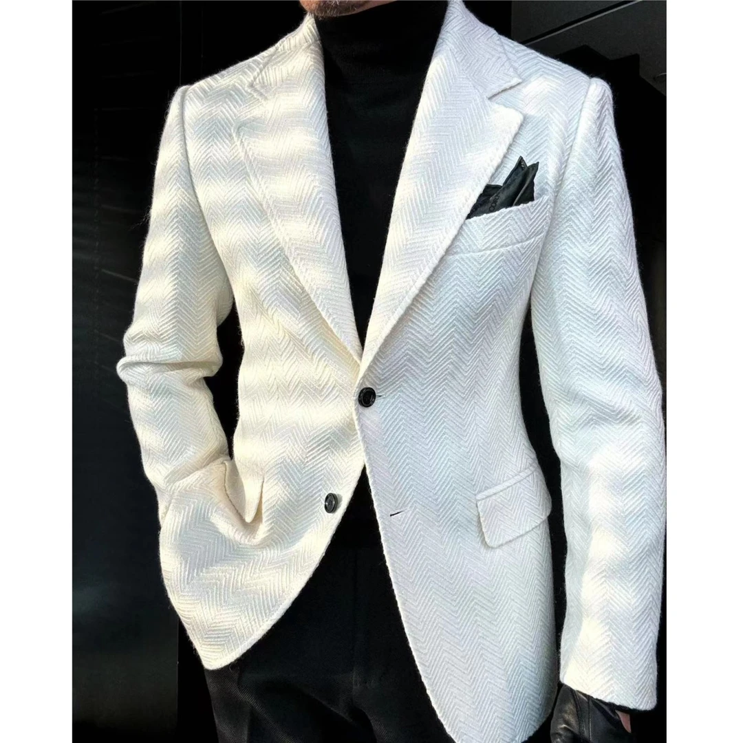 DRUNKCORNER 粗人字纹单排两粒扣西服时尚秋冬轻奢男装设计师