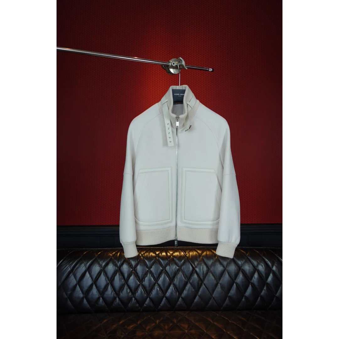 DRUNKCORNER 【十周年限定】立领皮扣口袋真皮包边拉链夹克外套长袖