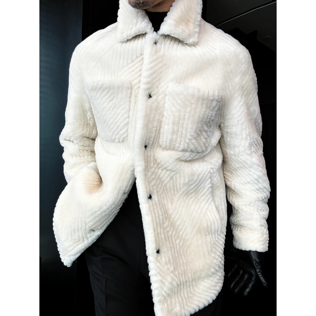 DRUNKCORNER 衬衫款皮毛一体雕花外套微阔长袖秋冬百搭时尚