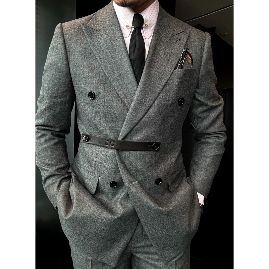 DRUNKCORNER 0004#高腰灰色条纹裤子#9996修身羊毛