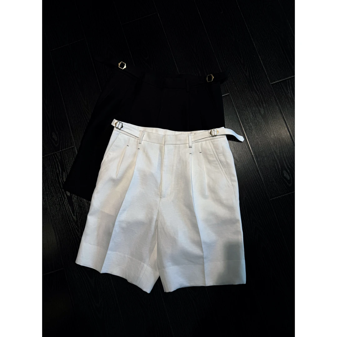 DRUNKCORNER 249534#双袢高腰双褶西装休闲短裤百搭简约夏季