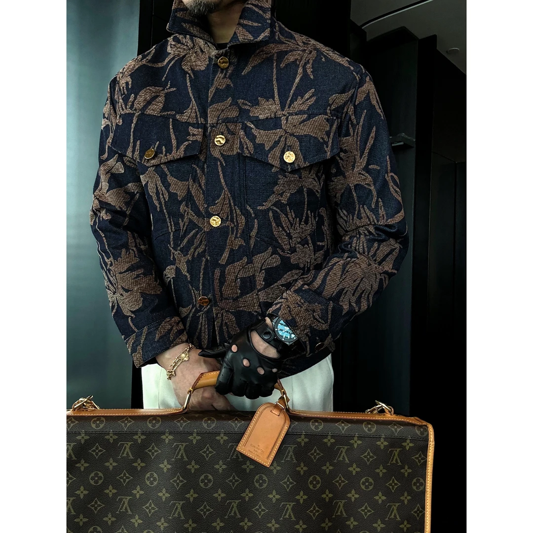 DRUNKCORNER 【十周年限定】牛仔提花翻领夹克外套短款时尚经典百搭