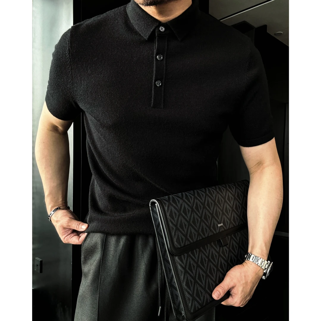 DRUNKCORNER春季三粒扣修身半袖Polo衫轻奢时尚简约