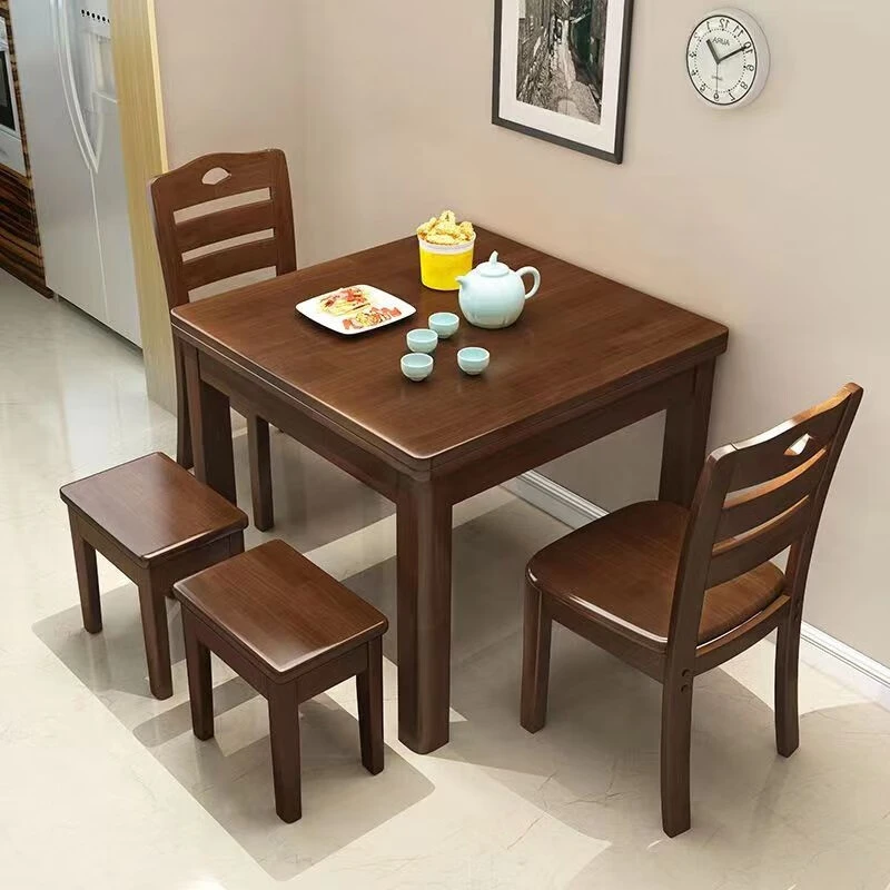 良派饭桌子全实木餐桌家用简约正方形吃饭桌中式小户型客厅四方桌