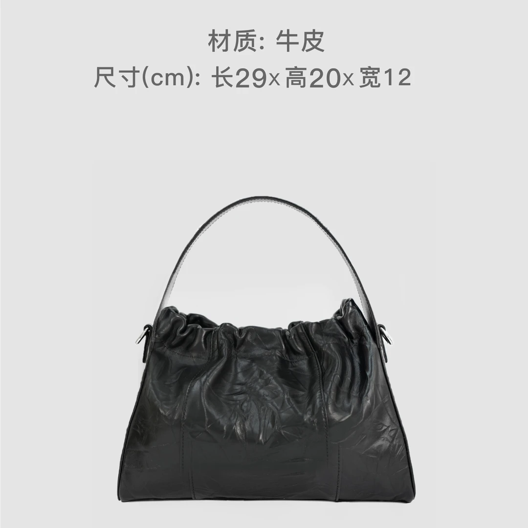 绿谷时尚7125黑色轻奢手拎牛皮包包经典百搭气质手提斜挎女包