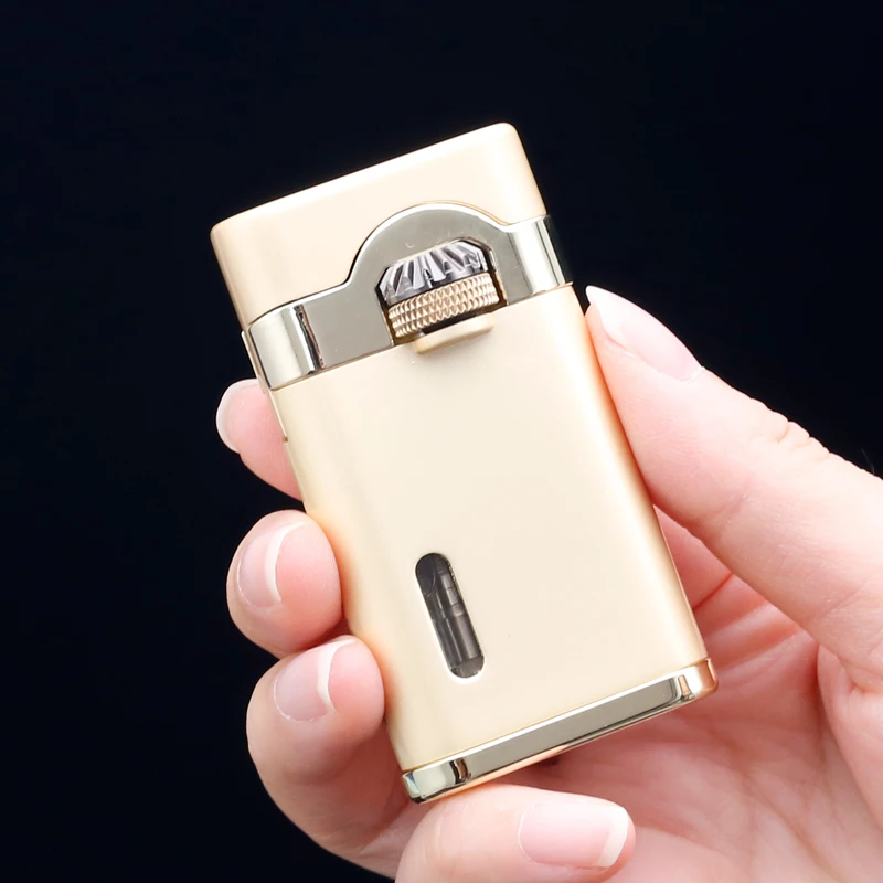 齿轮联动充气打火机侧滑直冲蓝焰个性创意潮男士高档时尚网红复古