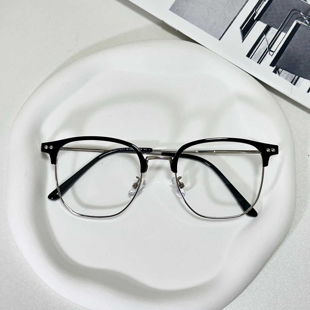 冷色韩版高级感眉线半框超轻百搭网红素颜街拍时尚百搭脸型眼镜框