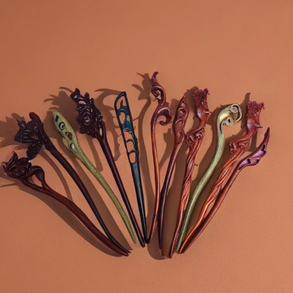 天然檀木发簪女子现代简约古风发簪木质手工盘发新中式时尚木发簪