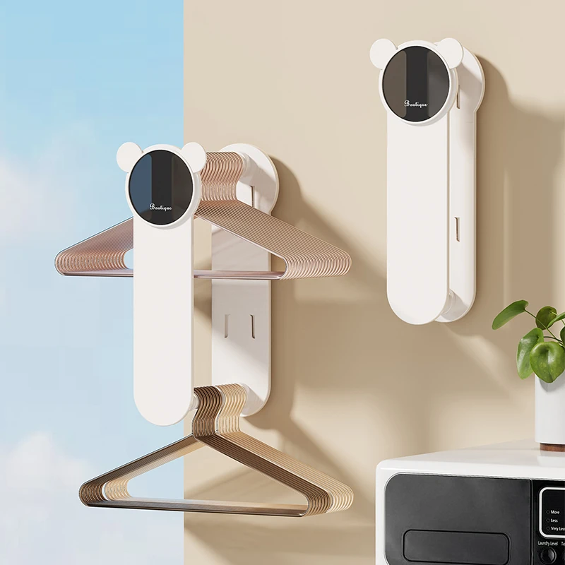 衣架收纳神器免打孔晾衣架挂杆伸缩壁挂墙上挂衣收纳架置物架